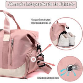Maleta Deportiva de Deporte Gym, Bolsa de Viaje con Compartimento para Zapatos y Bosillo Impermeable, Bolso Gimnasio para Mujer, Maletas de Mano para Avión Carry On Fitness Natación Escuela, Rosa