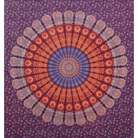 Hippie Mandala Bohemian Psychedelic Intricate Floral Design Indian Bedspread Magical Thinking Tapestry 84x90 Inches,(215x230cms) Maroon