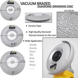 SHDIATOOL Diamond Grinding Cup Wheel 4-1/2 Inch for Granite Marble Iron Steel Masonry Convex Vacuum Brazed Grinding Disc Fits 7/8 Inch Arbor 115mm