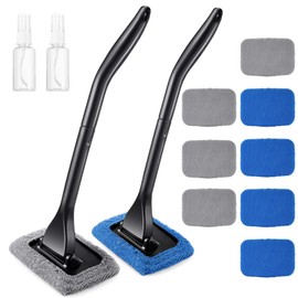 Frienda 2 Set Windshield Cleaner Tool Inside Car Windshield Cleaning Wand Auto Window Cleaner with Detachable Handle, 8 Reusable Microfiber Pads and 2 Spray Bottles for Car Interior(Gray, Blue)