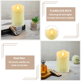 Guluto Flameless Candles with Rechargeable Battery, 3" x 6", Set of 2, Electronic Candles with Remote and Timer, led Pillar Candles Real Wax 3D Wick, Ivory led Candles for Home, Wedding, Christmas