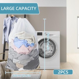 2Pcs Mesh Laundry Bags with Drawstring, 23.6×35.4inch Extra Large Heavy Duty Delicates Washing Bag, Machine Washable Storage Bag for Travel Dorm College Apartment (White, 23.6 x 35.4 in)