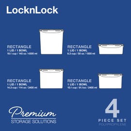 LocknLock Easy Essentials Pantry Food Storage Container Set/Food Storage Bin Set, Rectangular, BPA-free/Dishwasher Safe, 4 Piece - Clear