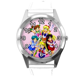 TAPORT White Round Leather Watch for Manga Fans White Strap, White, Strap