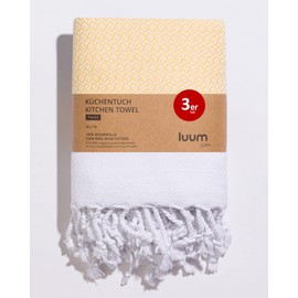 Luum® Set of 3 Tea Towels, Tea Towels, Kitchen Towels, Kitchen Towels, 100% Ring-Spun Cotton, Quick-Drying, Lint-Free, Yellow, 45 x 70 cm, Gift Set