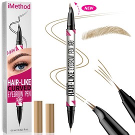 iMethod Curved Eyebrow Pen - Microblading, Liquid,  2-in-1 Dual-Ended with Micro-Fork-Tip Applicator, Waterproof and Long Lasting Makeup:_01 Light Brown