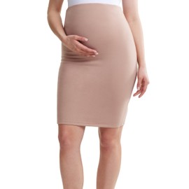 POSHDIVAH Women's Maternity Skirt Over The Belly Midi High Waisted Solid Stretchy Pregnancy Pencil Skirt, Short - Khaki, Medium