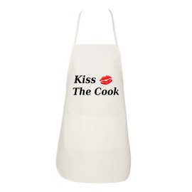 Fasciino Kiss The Cook Chef Apron with Two Front Pockets (White)