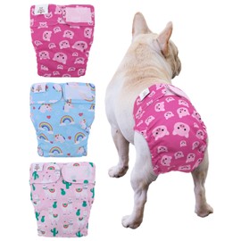 CuteBone Washable Dog Diapers Female No Tail Hole 3 Pack Reusable Doggie Period Training Pants for Docked-Tail Frenchie French Bulldog Boston Terrier Without Tail WWD15S