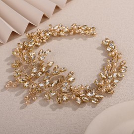 Teyglen Diadema de Cristal Color Champán para Boda, Sencilla, con Cuentas de Perlas Y Diamantes de Imitación, Hecha A Mano, Accesorio para El Cabello de Novia, para Dama de Honor (Champán)