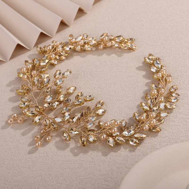 Teyglen Diadema de Cristal Color Champán para Boda, Sencilla, con