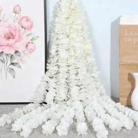 Jickoddffy 33Ft Cream White Artificial Hanging Flowers Garland Fake Wisteria Flowers Garlands Vine for Party Wedding Garden Wall Decoration (Cream White,10 Pack)