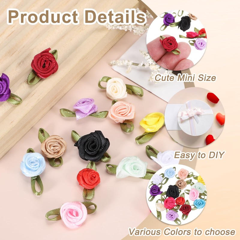 sourcing map 50pcs White Ribbon Roses 5/8" x1-3/16 Mini Roses