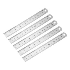 Straight Ruler 15cm 6 Inch Metric Stainless Steel Measuring Tool with Hanging Hole 5pcs