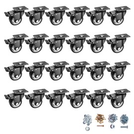 Caster Wheels - 3 Inch Casters Set of 4 Heavy Duty, BOSGEOT Locking Industrial Casters with 360 Degree No Noise Polyurethane Wheels, Swivel Plate Casters with Brake - Pack of 24