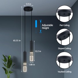 LIANGMH Pendant Lights Kitchen Island, Crystal Pendant Light Fixtures Mini 12W LED Modern Kitchen Pendant Lighting Over Sink and Living Room and Bedroom (Black 2 Light)