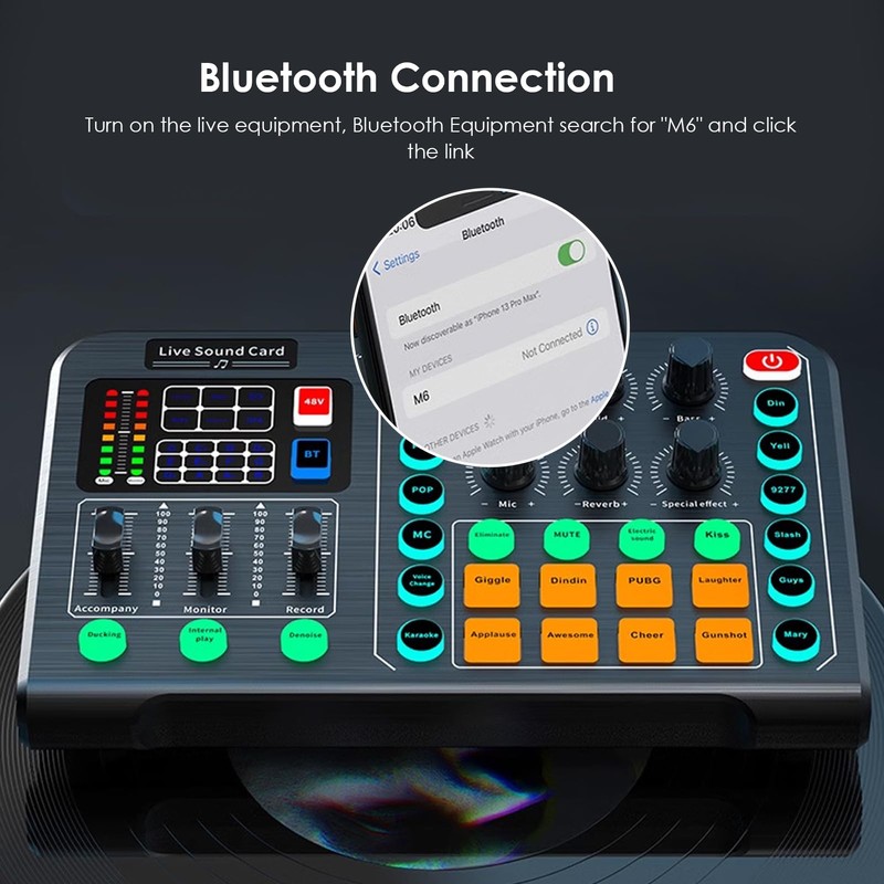 Live Sound Card, Bluetooth Professional Mini Audio Mixer Board with
