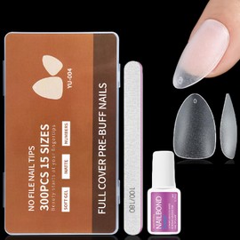 Almond Nail Tips Kit - 300Pcs Short Nail Tips for Gel Extensions - Matte Full Cover Clear Soft Gel False Toenail Extension Kit - False Press on Nails Manicure DIY at Home 15 Sizes