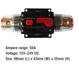 RKURCK Manual Reset Fuse holder,12V-24V DC Car Audio Inline Circuit Breaker Fuse Block For Car Audio Solar Inverter System Protection 20A 30A 40A 50A 60A 80A 100A (50A)