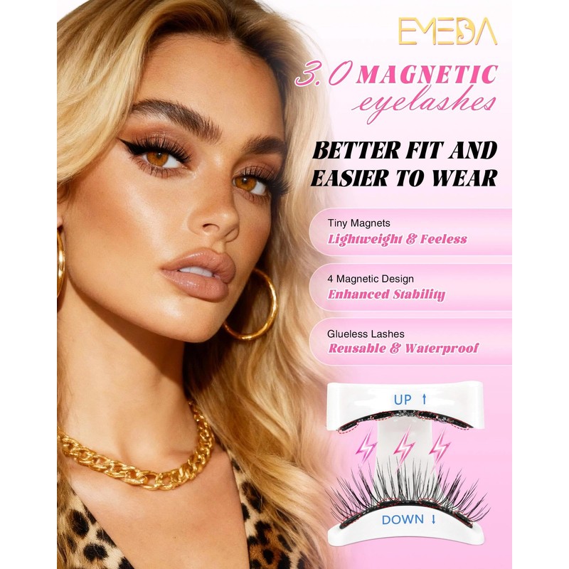 EMEDA Magnetic Eyelashes Natural Look No Glue Reusable Magnetic Lashes