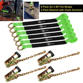 Trekassy 4 Pack Lasso Car Ratchet Tie Down Straps with Chain Anchors Auto Hauler Flatbed