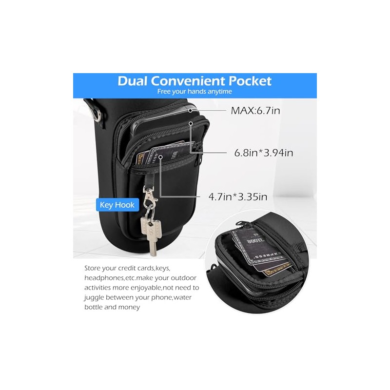 Adjustable Neoprene Water Bottle Holder with Dual Pockets