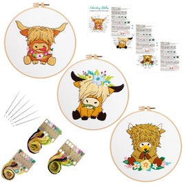 Louise Maelys 3 Sets Funny Embroidery Kits for Beginners,Cross Stitch Kits for Adults,DIY Starters Needlepoint Kits with Flower Wreath Pattern,Including Embroidery Instruction and Threads