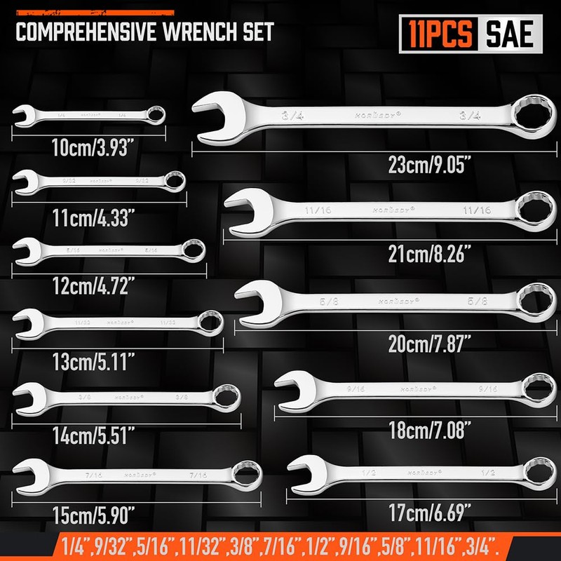 HORUSDY 11-Piece Sae Wrench Set | Combination Wrench Set with
