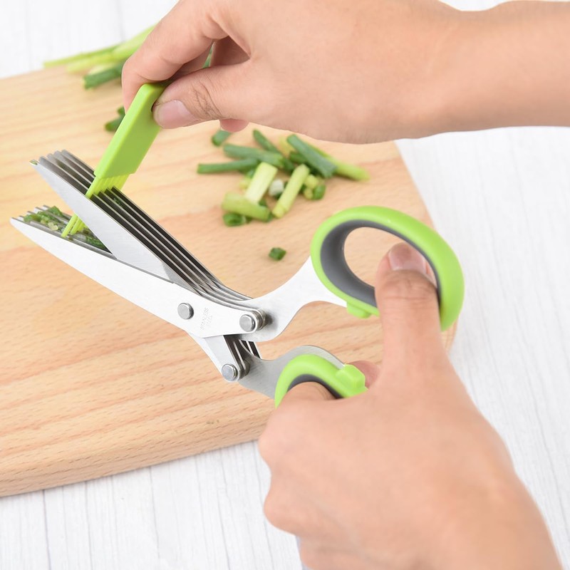 Herb Shears, Kitchen Salad Scissors Stainless Steel with Cover, Herb