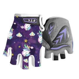 Kids Junior Cycling Gloves Fingerless Outdoor Sport Road Mountain Bike, Fit Boy Girl Youth Age 2-10, Gel Padding Bicycle Half Finger Pair S M L XL (X-Large, Purple)