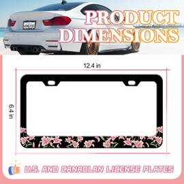 Pink Lily Flower License Plate Frame - Beautiful Lily License Plate Fram Cover Holder Aluminum Metal, Rust-Proof Waterproof Car Decorative Tag Frames for Standard Us 12x6 Inch