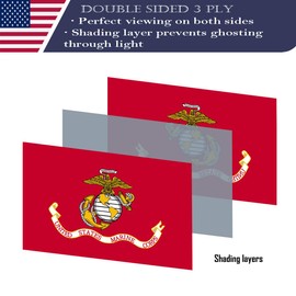 Double Sided 3-Ply United States Marine Corps Flag 2x3FT Outdoor Made In USA Heavy Duty polyesters US Marine Corps Flags Banners with White Starting Tape and 2 Brass Grommets