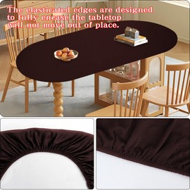 Klmnop Brown Oval Fitted Tablecloth with Elastic, Stretchy Oval Table Cover Fits 42 x 60 Inch Oval Table, Washable Elastic Edge Design Table Cloth for Oval Table(Brown)