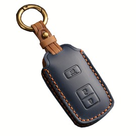 Hontumax Leather 3-Button Key Fob Cover for Toyota 4Runner Tacoma Sequoia Tundra RAV4 Avalon Camry Highlander Corolla Prius Smart Key Holder Protector Case Accessories (Blue)