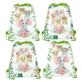 12 Pcs Jungle Animal Drawstring Backpack Set Cartoon Backpack Storage Bags Ideal for Travel, Fitness, and Everyday Use, 1 Design