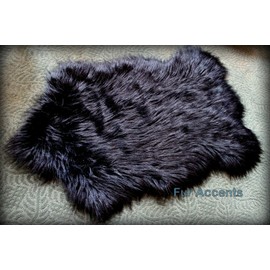 Fur Accents Black Sheep Collection / 2ft X 4 Ft Long Hair Black Faux Fur Accent Rug / New