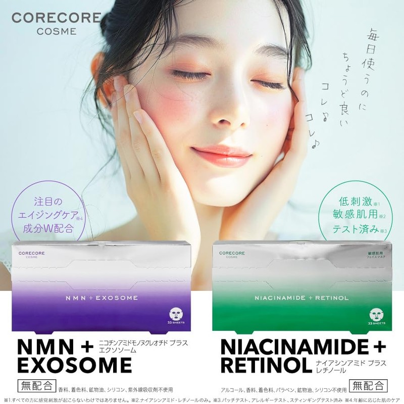 CORE CORE COSME NIACINAMIDE+RETINOL Niacinamide Retinol Face Mask, Pack of