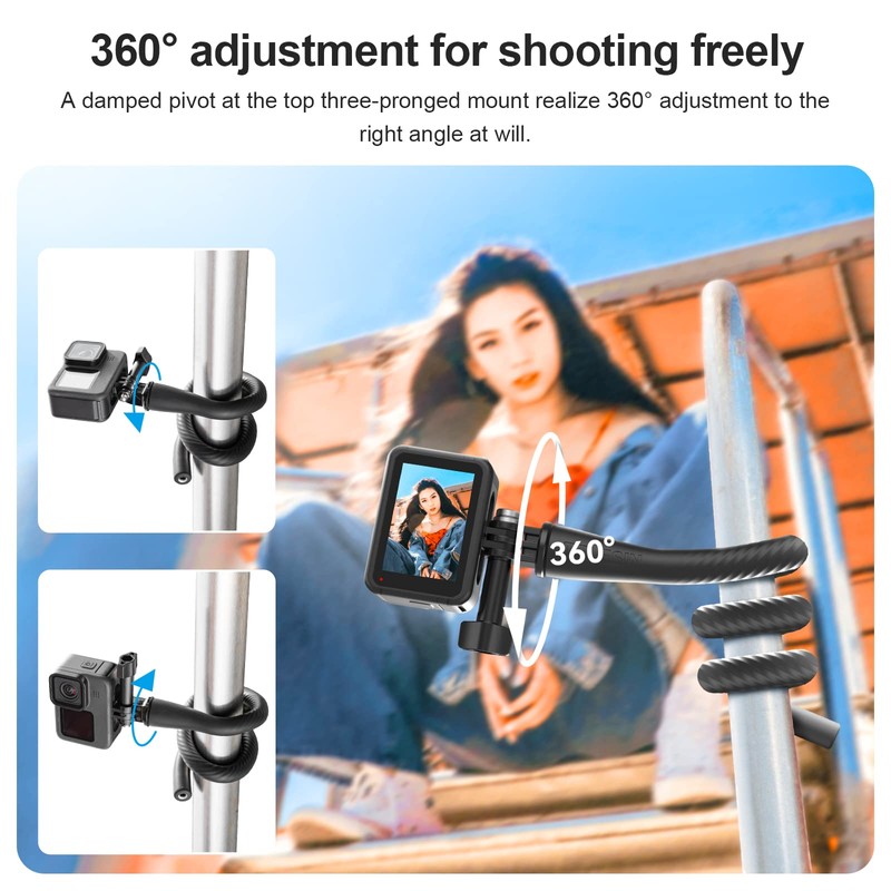 TELESIN Flexible Monkey Tail Selfie Stick Holder for GoPro Hero