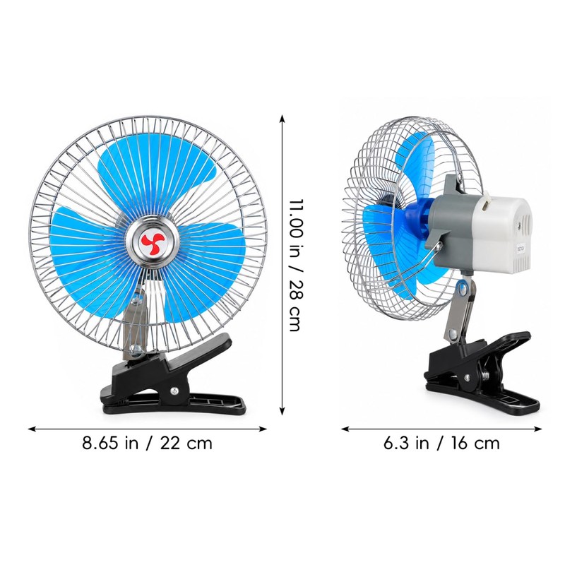 Toyvian 12v Oscillating Car Fan, 8-inch Clip-on Silent Metal Portable
