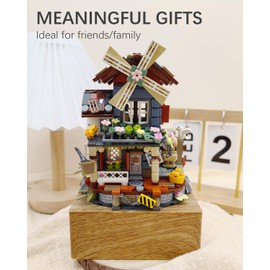 LUOGFYNI Music Box Building Blocks Set, Japanese Street View Windmill House, Farm House Scene Creative Model, Mini Bricks Construction Building Toy for Adults, Gifts for Adults