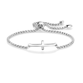 LSxAB Silver Sideway Cross Bracelets for Women Jewellery Gift Stainless Steel Adjustable Chain Bracelets