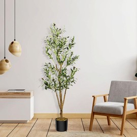 Artificial Olive Tree 7Ft/6Ft/5Ft Tall Faux Silk Plant for Home Office Decor Indoor Fake Potted Tree with Natural Wood Trunk and Lifelike Fruits Decorative Ornaments Wooden:_6ft_2