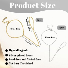 YenMzx Hand Chain Bracelet With Ring, 2 PCS Elegant Gold and Silver Jewelry Set, Dainty Ring Bracelet Hand Chain for Women, Perfect for Gifts and Special Occasions