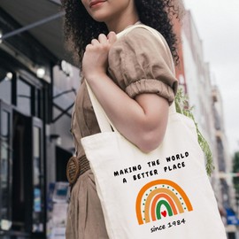 Funny 40th Birthday Gifts for Women, 1984 Birthday Decorations Canvas Tote Bag with Pockets, Kitchen Reusable Grocery Bags 40 Year Old Birthday Gifts for Mom Wife Anniversary Mothers Day Christmas