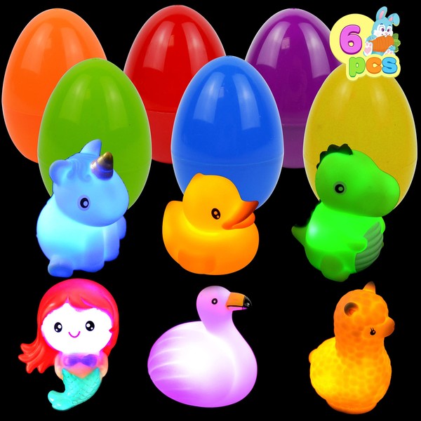 JOYIN 6 Pcs Pre-Filled Easter Eggs with Light-up Floating Bath Toys for Easter Eggs Hunt, Easter Basket Stuffers/Fillers, Filling Treats, Party Favor, Classroom Prize Supplies