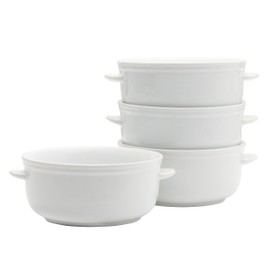 Everyday White by Fitz and Floyd Set of 4 Handled Soup Chili Bowls, 20 ounces, White