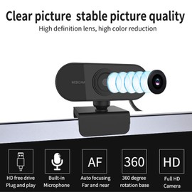 Weeiluoq Camara Web para PC HD 1080P,Webcam con Microfono para PC, Plug＆Play,Web CAM Win/Mac/Linux,Cámara para Computadora,para Videollamadas/Conferencias/Zoom/Skype/Facetime