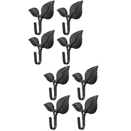 Decorative Leaves Iron Hooks: Iron Leaf Wall Hook 8Pcs Leaf Hooks Rustic Wall Hooks Vintage Coat Hooks Decorative Single Wall Hooks for Scarf Bag Towel Key Cap Clothes Home Kitchen - Black