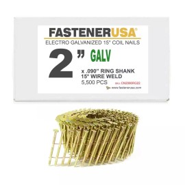 FastenerUSA 2" x .090 RING GALV COIL NAILS 15-DEG WIRE 5,500ct | CN2090RG22