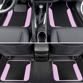 BDK Pink Carpet – Two-Tone Faux Leather Automotive Floor Mats, Included Anti-Slip Features and Built-in Heel Pad, Stylish for Cars Truck Van SUV, MT202